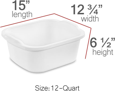 Tribello 2-Pack Dish Pans for Kitchen Sink, Plastic Tub Dishpan Wash Basin and Foot Bath for Soaking Feet, Wash Bucket for Washing and Storage Cleaning Supplies - 12 Quarts - Heavy Duty - (White) by Tribello
