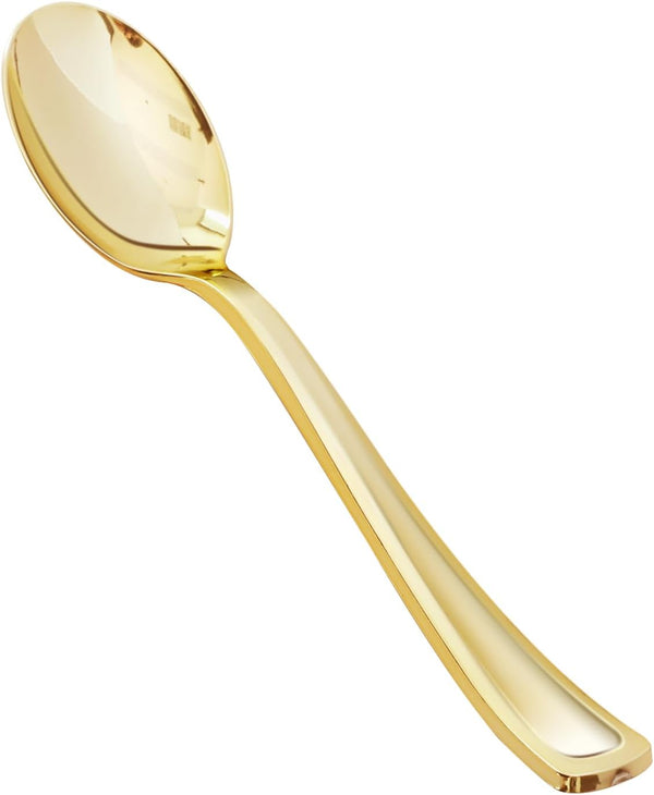 50 Pack 6.9 Inch Heavy Duty Gold Plastic Spoons, Disposable Serving Utensils for Catering, Parties, Dinners, Weddings