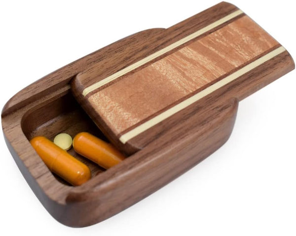 American Made Pocket-Sized Pill Box (Standard Size) - Walnut Wood with Inlaid
