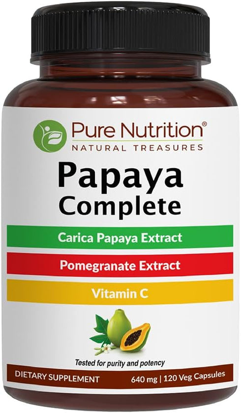 PURE NUTRITION NATURAL TREASURES Papaya Complete - 120 Veg Capsules, Supports Platelet Immunity & Digestion