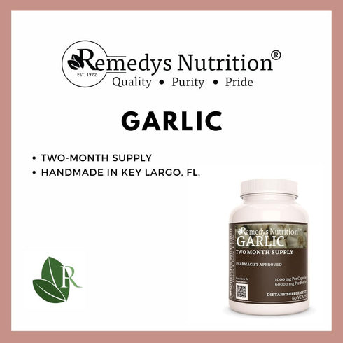 Remedy's Nutrition Garlic Capsule | Odorless Organic Garlic 1,000 mg, 60 Capsules | Non-GMO, Vegan, Gluten-Free