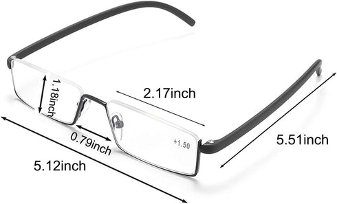 2 Pack Half Frame Reading Glasses for Men and Women, Lightweight Computer Readers with Portable Case 1.75