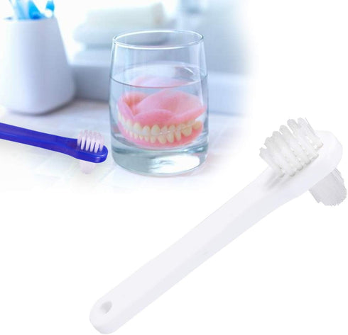 Healifty Denture Brush, Double Sided Cleaning Tool for False Teeth, 2pcs (White + Blue)