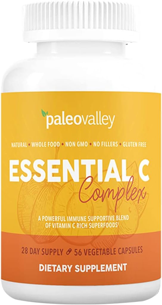 Paleovalley Essential C Complex, Vitamin C Supplement for Immune Support, 450mg, Organic Superfoods, USA Made