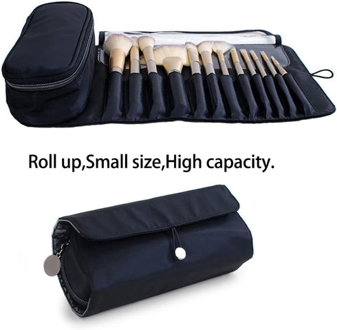 Portable Makeup Brush Storage Bag, Multi-Function Cosmetic Travel Bag, Folding Tool Protection Bag