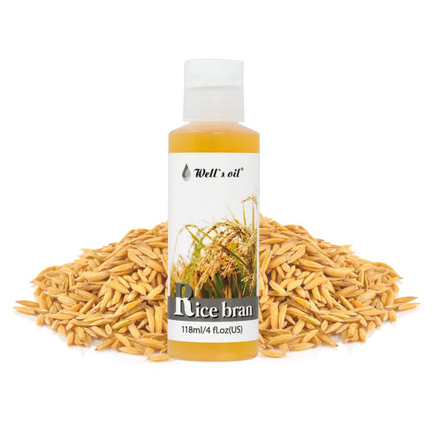 Well's Oil Rice Bran Oil - 100% Pure Natural Carrier Oil, Refined, Cold Pressed for Body, Skin & Hair (4oz / 118ml)
