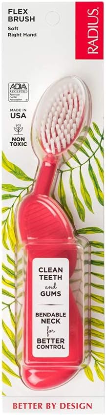 RADIUS Toothbrush, Flex Brush, Soft Bristles, Right Handed, Watermelon, BPA Free & ADA Accepted, Pack of 1