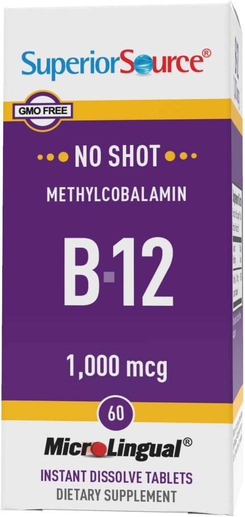 Superior Source No Shot Methylcobalamin B-12 1,000 mcg - 60 Sublingual Tablets for Energy & Wellness