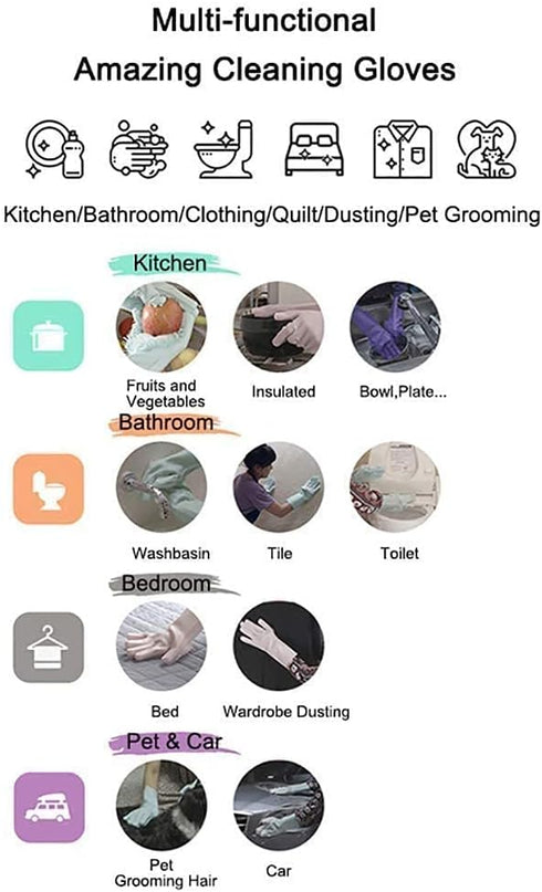 Silicone Dishwashing Gloves, Pet Grooming Rubber Scrubbing Gloves, Sponge Cleaning Brush for Housework