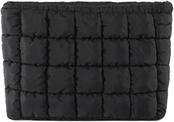 Puffy Quilted Makeup Bag, Cute Solid Toiletry Organizer Pouch Storage Clutch for Women