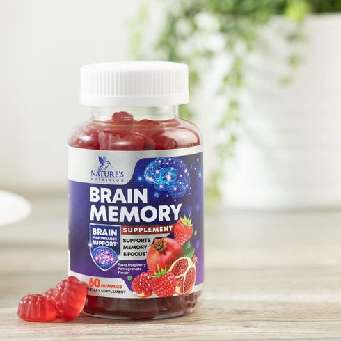 Brain Supplement Gummies for Memory & Focus Support - 60 Vegan Gummies with B6 B12, Phosphatidylserine, Nootropics