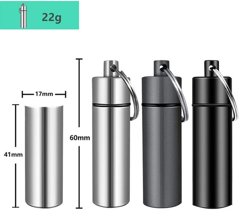 3 Packs Aluminum Pill Fob Ear Plug Case, Waterproof Outdoor Survival Tin Container Big Match Storage Camping Essentials Medicine Nitroglycerin Pill Holder Portable with Key Ring