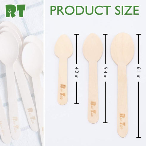 RT Disposable Wooden Tableware, 200 Pieces Natural Wooden Ice Cream Spoons, 4.3 Inches