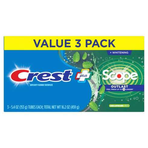 Pack (3 Count 5.4 oz 16.2 oz Crest Complete Whitening + Scope, Long Lasting Mint Toothpaste, Triple of Tubes)
