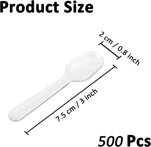500PCS Clear Plastic Cutlery, Disposable Small Spoons Silverware, Plastic Utensil for Tasting Dessert Jelly Pudding Yogurt Ice Cream Cake Appetizer (3×0.8inch)