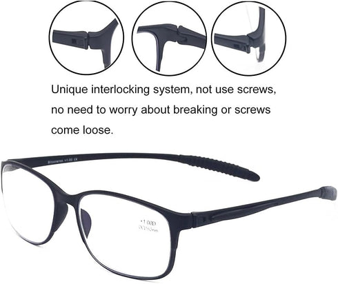 4 Pack Computer Blue Light Blocking Reading Glasses, Flexible Lightweight Anti Eyestrain Readers for Men & Women +1.00