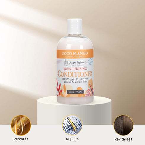 Ginger Lily Farms Botanicals Moisturizing Conditioner, Coco Mango, 12 Fl Oz, 100% Vegan & Cruelty-Free