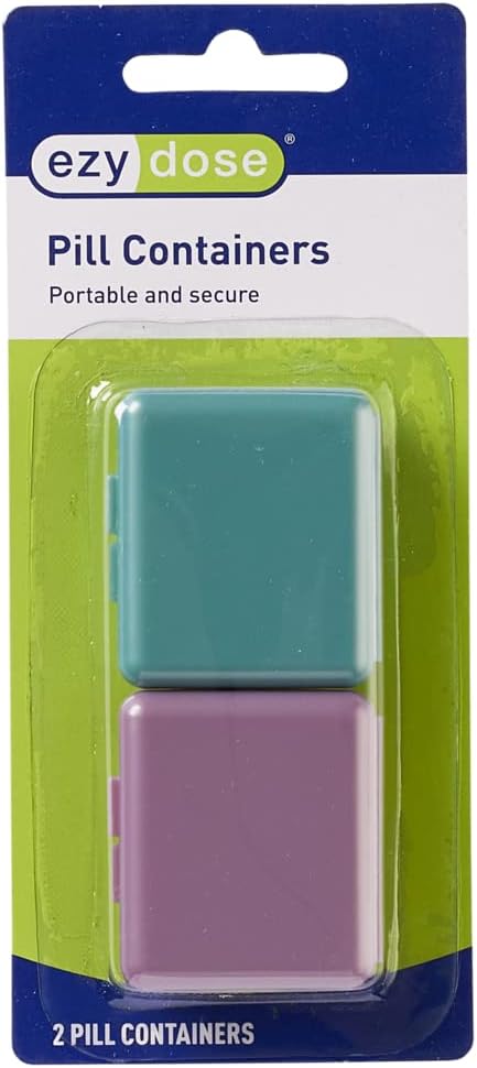 EZY DOSE Daily Travel Pocket Pharmacy Pill Organizer, 2-Pack, Portable Pill Box, Colors May Vary