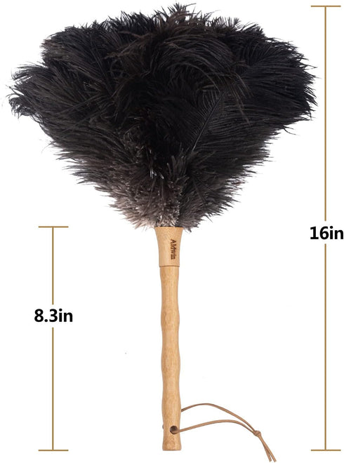 Ostrich Feather Duster, 16 inch Black Genuine Ostrich Feathers with Wood Handle, Reusable Car Dusters, Eco-Friendly Cleaning Handheld Dusters for Home, Office and Kitchen by Aldwin