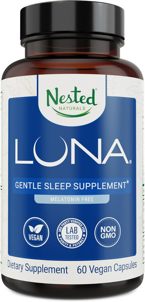 Nested Naturals Luna Sleep Supplement, Melatonin Free, Non-Habit Forming Herbal Sleep Supplement for Adult Bedtime