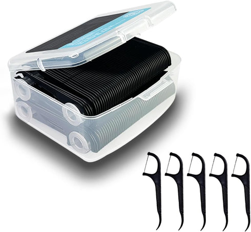 Black Floss Stick with Travel Case, 200 Odorless Floss, Toothpick Floss for Oral Cleaning for Adults and Children (One