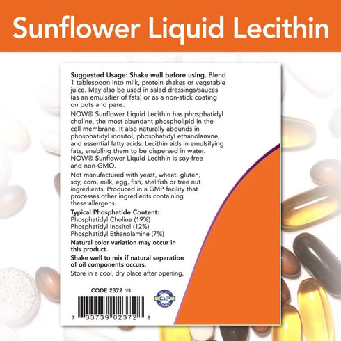 NOW Supplements Sunflower Lecithin, Liquid, 16-Ounce, with Naturally Occurring Phosphatidyl Choline