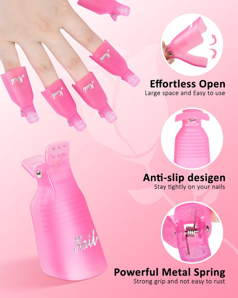 MORGLES 300pcs Lint Free Nail Wipes with Nail Polish Remover Kit, Pink Nail Clips, 2PCS Nail Files and Buffers