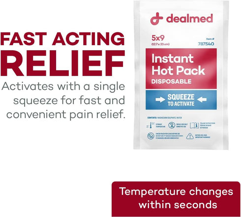 Dealmed Instant Hot Pack – Disposable Hot Packs for Injuries, Swelling, Sprains, Muscle Soreness – Pack of 6, 5" x 9"