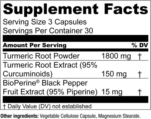 Essential Elements Turmeric Curcumin - Joint, Heart & Brain Support - with Bioperine for Increased Absorption 1950 mg -