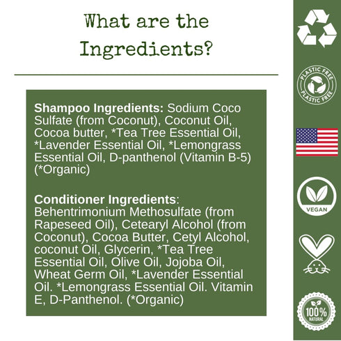 Shampoo Bar and Conditioner with Travel Tins, Lemongrass, Lavender, Tea Tree Oil, 2-pk for Oily Hair