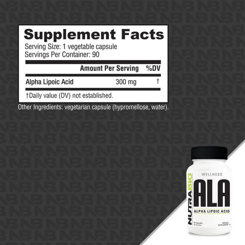 NutraBio Alpha Lipoic Acid (ALA) Supplement, 300mg – Supports Antioxidant Health, May Boost Energy Production and Wellness, 90 Vegetable Capsules
