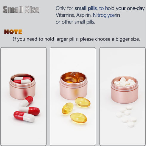 Portable Daily Pill Case, Heavy Duty Aluminium Alloy Round Pill Box, Waterproof Travel Organizer for Outdoor Camping