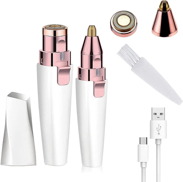 Rechargeable Facial Hair Remover for Women, 2-in-1 Eyebrow Razor & Portable Electric Shaver for Painless Hair Removal