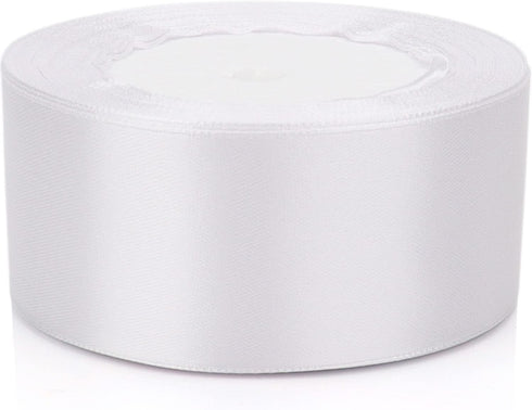 25 Yards Satin Ribbon, 1-1/2 Inches Wide, Suitable for Wedding, Party, Gift Box Packaging (White)