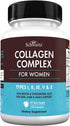 Multi Collagen Pills for Women, 135 Capsules | Types I II III V X with Vitamin C, Hyaluronic Acid, Biotin & Digestive