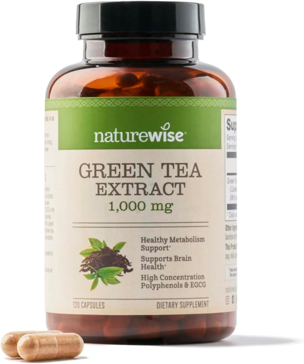 NatureWise Green Tea Extract Capsules, 1000 mg, 120 Capsules, 50% EGCG, Vegan, Gluten Free