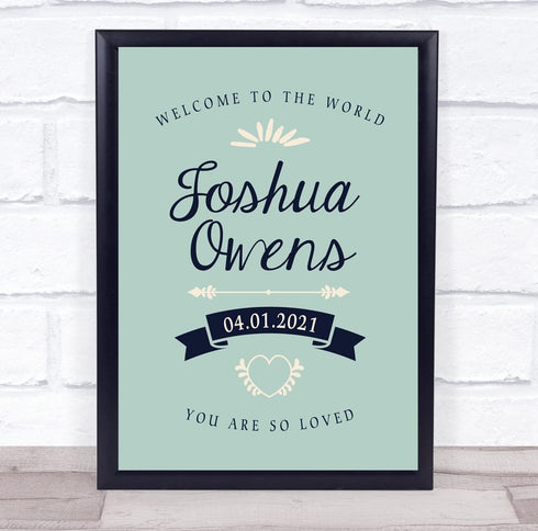 The Card Zoo New Baby Birth Details Christening Nursery Typographic Keepsake Gift Print