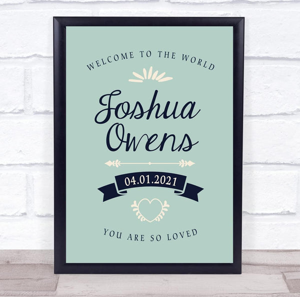 The Card Zoo New Baby Birth Details Christening Nursery Typographic Keepsake Gift Print