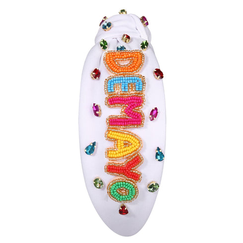 Mexican Headband for Women - Cinco De Mayo Beaded Fiesta Knotted Headband with Rhinestone Crystal Embellishments
