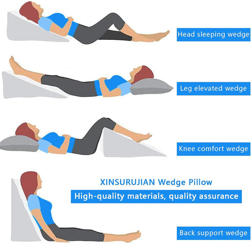 XINSURUJIAN Bed Wedge Pillow Triangle Belt Foam for, Knee, Small Leg, Reading, Maternity (Grey)
