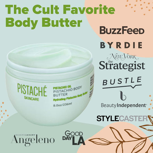 Pistaché Skincare Pistachio Oil Whipped Body Butter Cream - 8.0 oz Moisturizer for Dry Skin