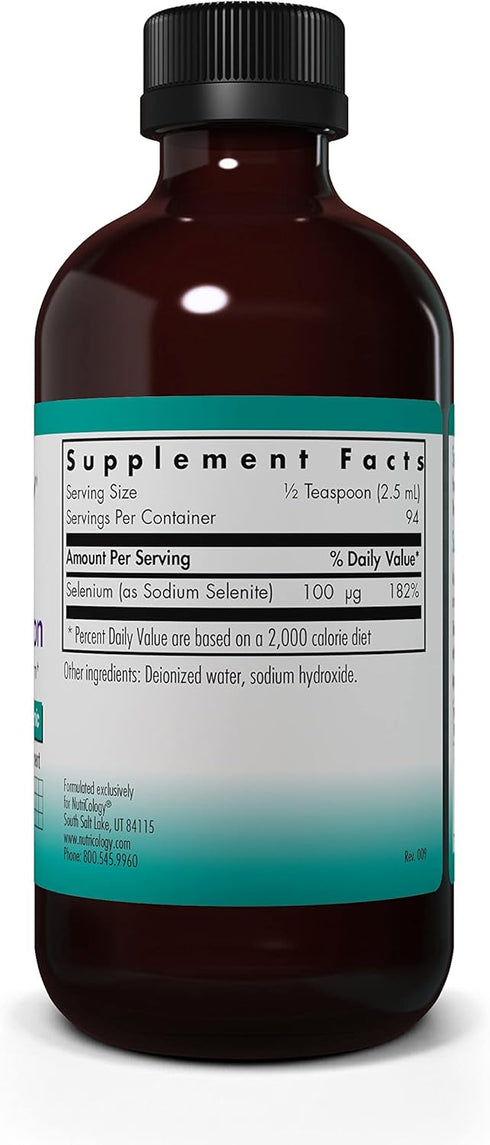 Nutricology Selenium Solution - Well-Absorbed Selenium Liquid, Pure Sodium Selenite, Thyroid Support, Antioxidants, 100 mcg Supplement, Hypoallergenic - 8 Fl Oz