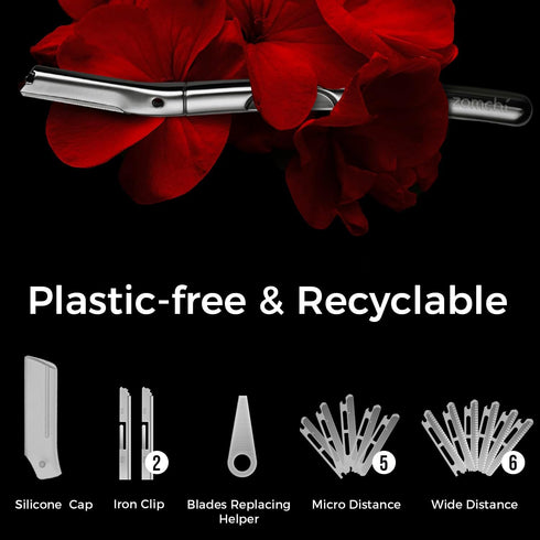 ZOMCHI Eyebrow and Face Razor for Women & Men, Reusable Metal Handle, 11 Refill Blades, Protective Silicone Cap