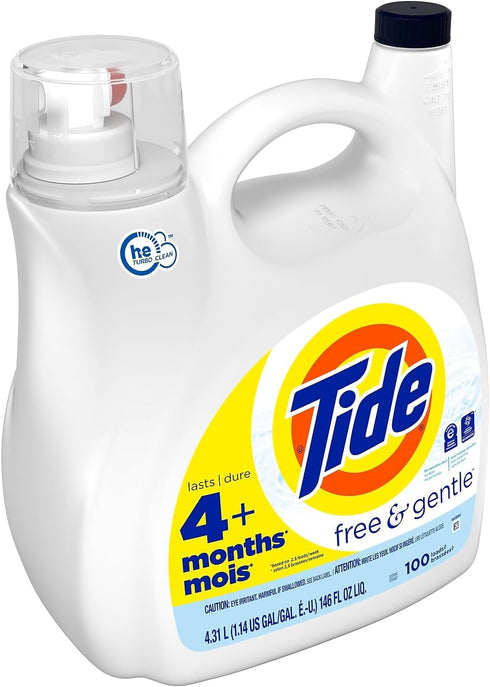 Tide Free & Gentle Liquid Laundry Detergent, 154 fl oz, 107 Loads, HE Compatible