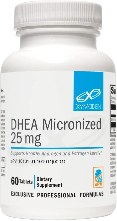 XYMOGEN DHEA 25 mg - 60 Tablets, Micronized DHEA for Healthy Androgen & Estrogen Levels, Adrenal Support