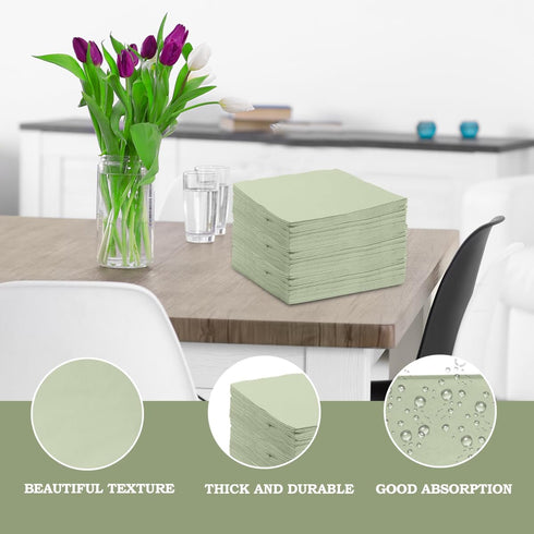zjdbset 200 Pcs Sage Green Guest Napkin Paper Disposable Sage Green Hand Towels Beverage Napkin Paper for Bathroom