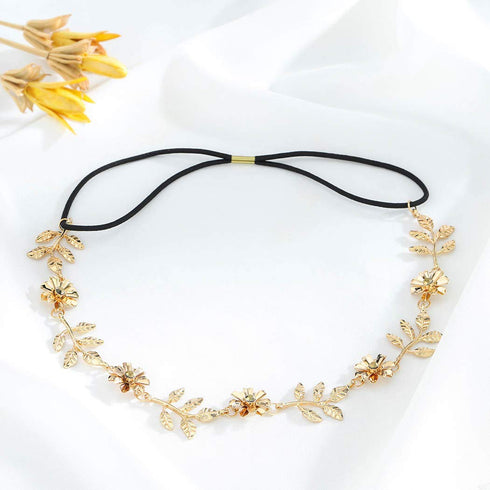 Yalice Gold Leaf Flower Head Chain Hair Headband, Elegant Wedding Hair Accessories for Women (Gold-2)