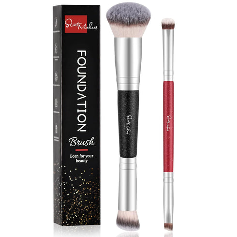 Makeup Brushes Dual-ended Foundation Brush - START MAKERS 2-in-1 Concealer and Eyeshadow Brush for Liquid and Powder