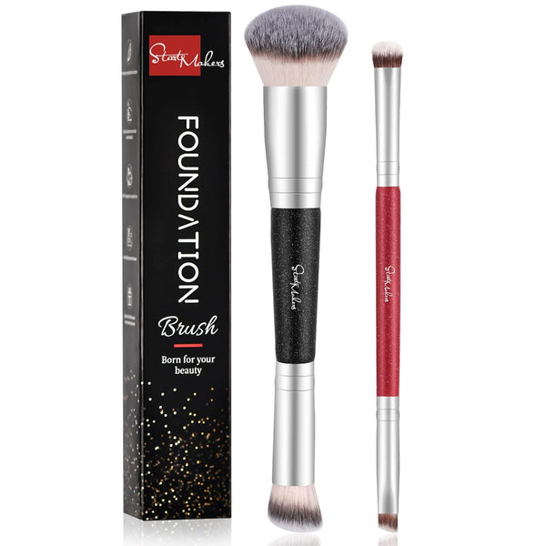Makeup Brushes Dual-ended Foundation Brush - START MAKERS 2-in-1 Concealer and Eyeshadow Brush for Liquid and Powder
