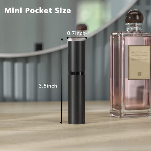 Refillable Perfume Bottle Atomizer for Travel, Portable Easy Refillable Spray Pump for Men and Women, 5ml Mini (Black)